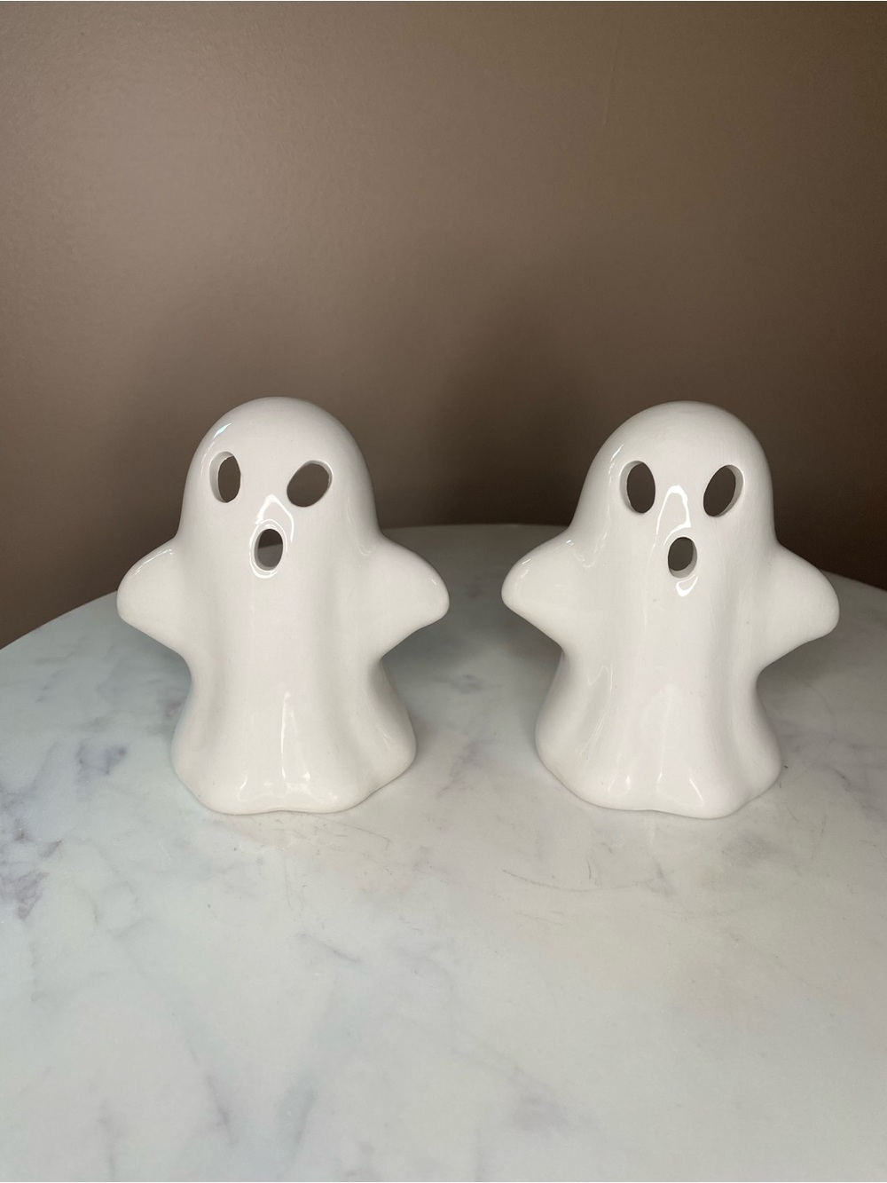 Set of (2) Ceramic Ghost Tealight Holders